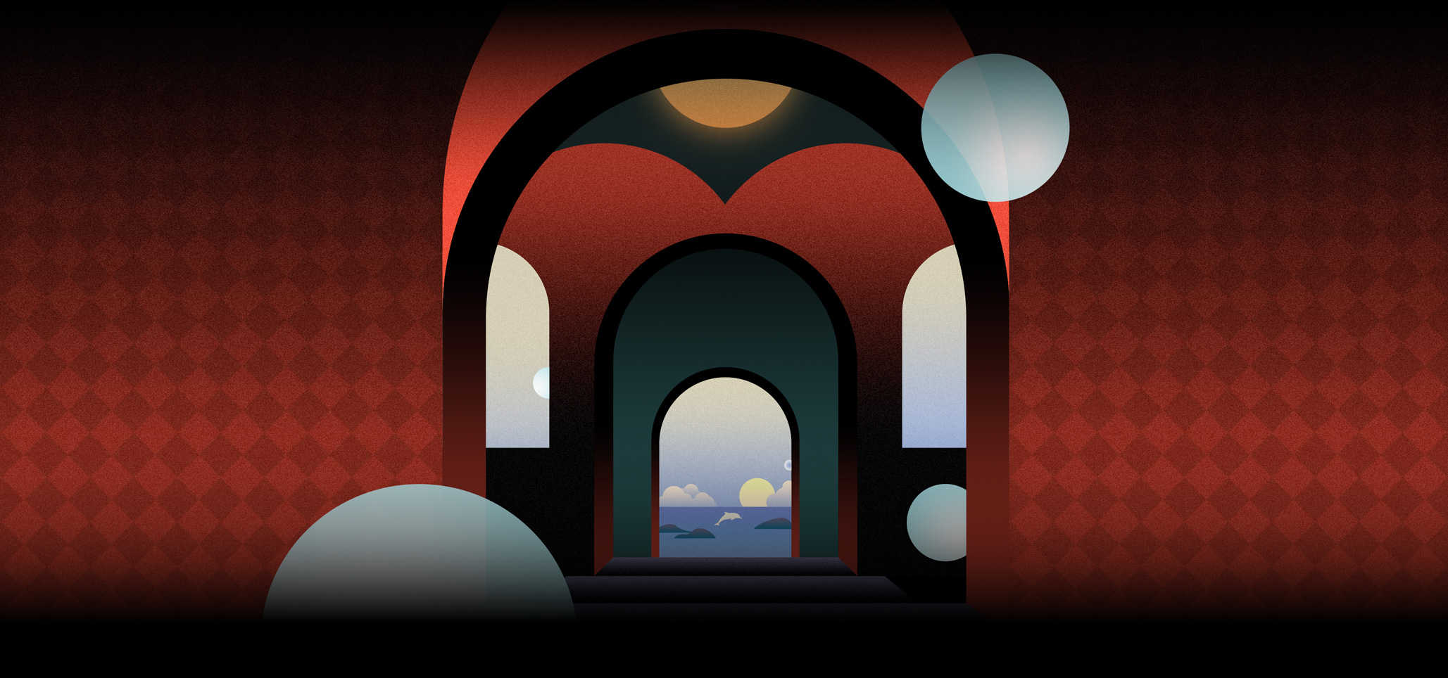 Ilustración estilizada del interior de un edificio