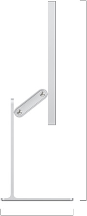 لقطة جانبية لشاشة Studio Display XDR مع قاعدة يمكن تعديل درجة ميلها وارتفاعها، تظهر ارتفاع الشاشة في الوضع العلوي