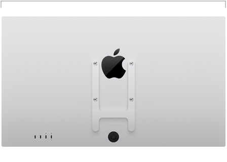 Imagem da parte de trás do Studio Display XDR com adaptador para montagem VESA mostrando a medida de largura