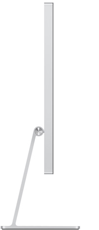 기울기 조절 스탠드에 장착된 Studio Display를 옆에서 바라본 모습