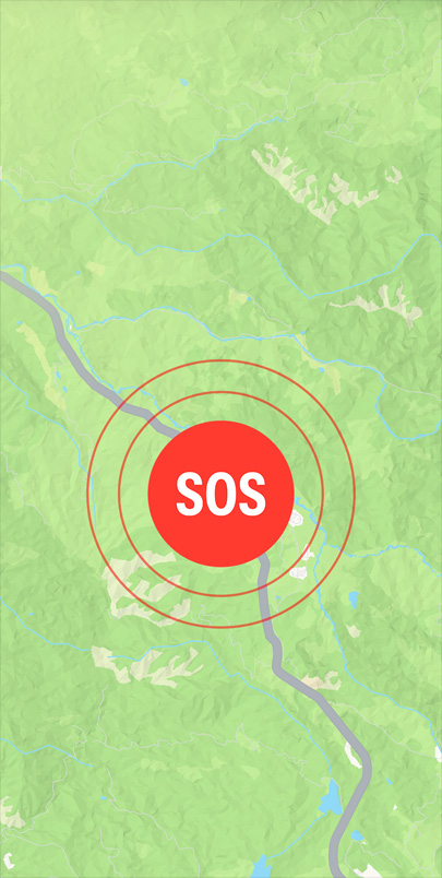Núdzový signál SOS na ceste v apke Apple Mapy.