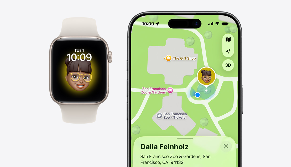 Apple Watch SE 3, lapsen memoji näytöllä, iPhone 17, Etsi-appi, lapsen sijainti kartalla