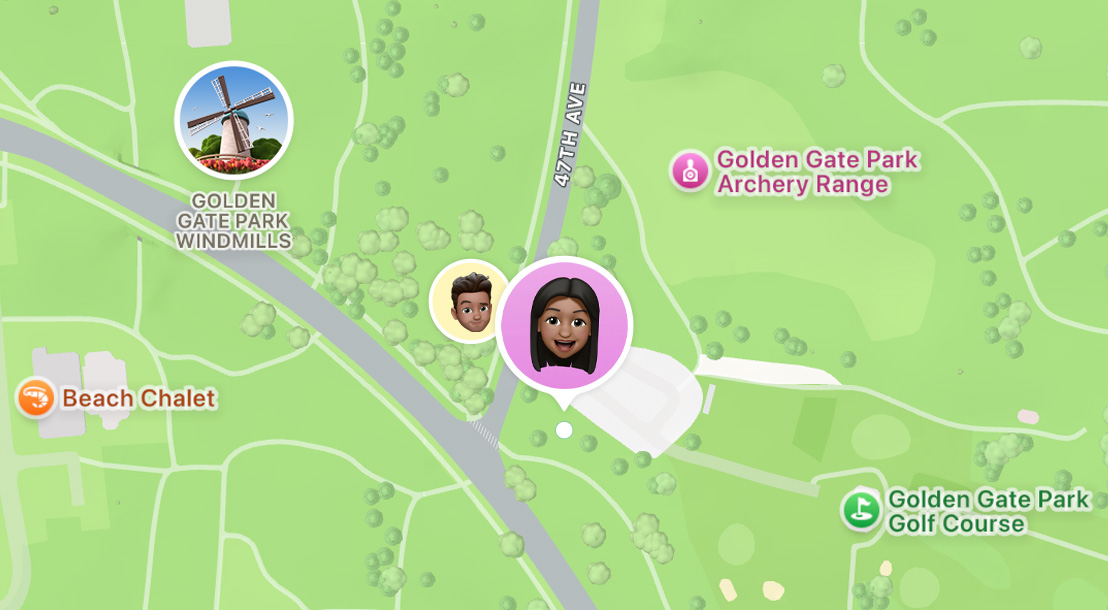 尋找 app 的地圖正在展示好友的目前位置