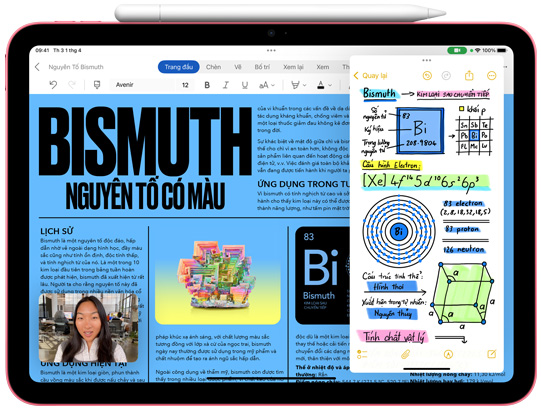 Mặt trước của iPad với Apple Pencil đang sạc ở bên trên.