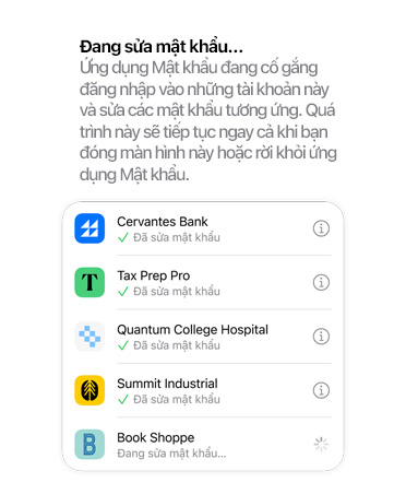 Passwords app reviews passwords and marks them either as security upgraded or compromised passwords.